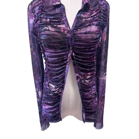 NWT Pilcro Anthropologie Women's Purple Collared Mesh Blouse Size S - Picture 1 of 5